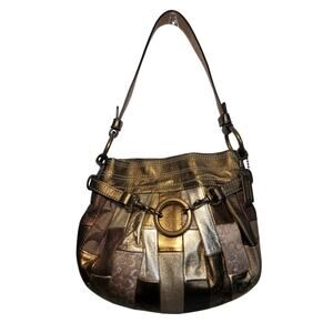 Vintage Coach Patchwork Mosaic Mini Hobo Metallic Gold